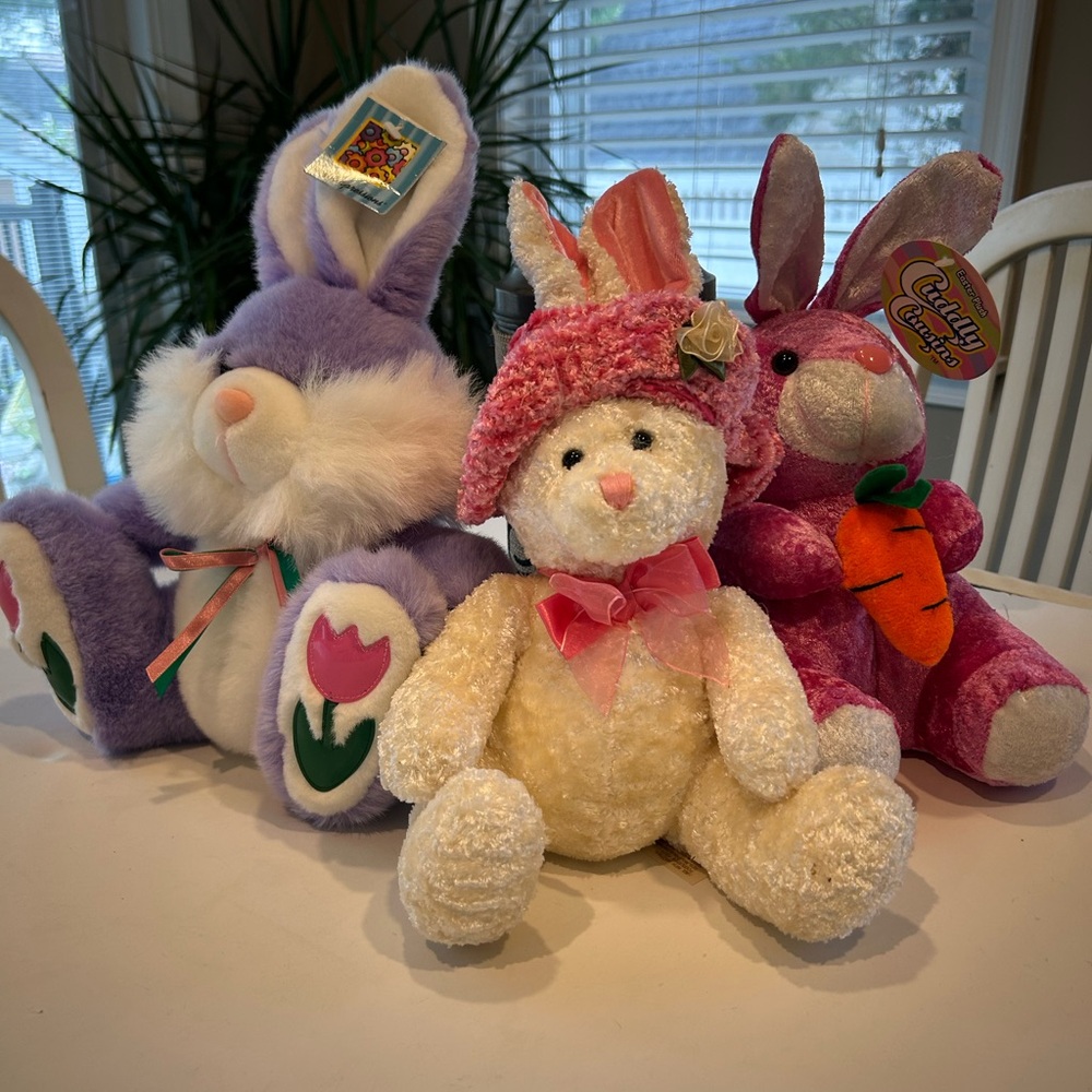 ADORABLE PLUSH BUNNY TRIO - TWO NEW WITH TAGS